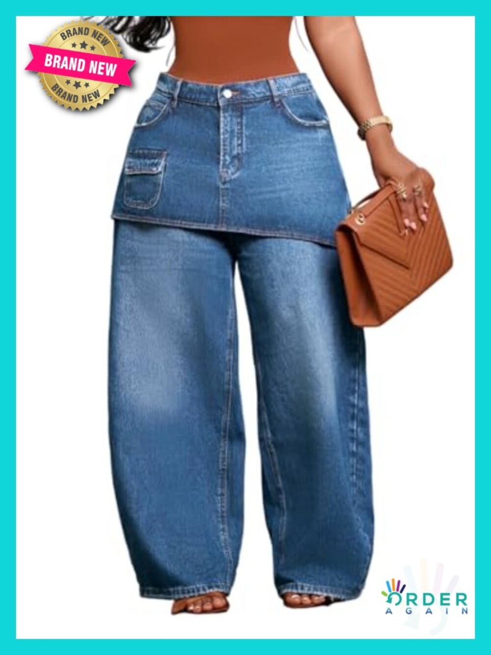 Women Baggy Cargo Jeans High Waisted Wide Leg Patchwork Stretchy Denim Pants